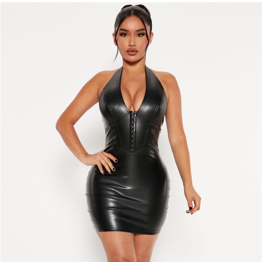 Like it hot faux leather dress XS black